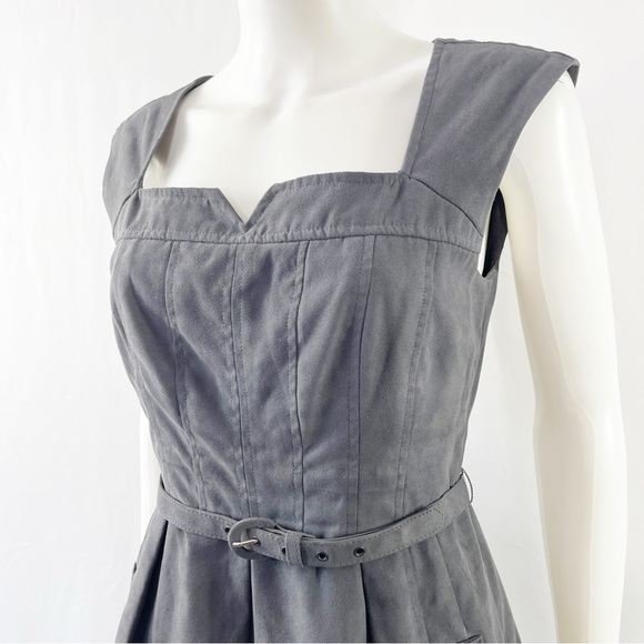 Nanette Lepore Gray Faux Suede Sleeveless Belted A-Line Dress Size 8 - Picture 6 of 12